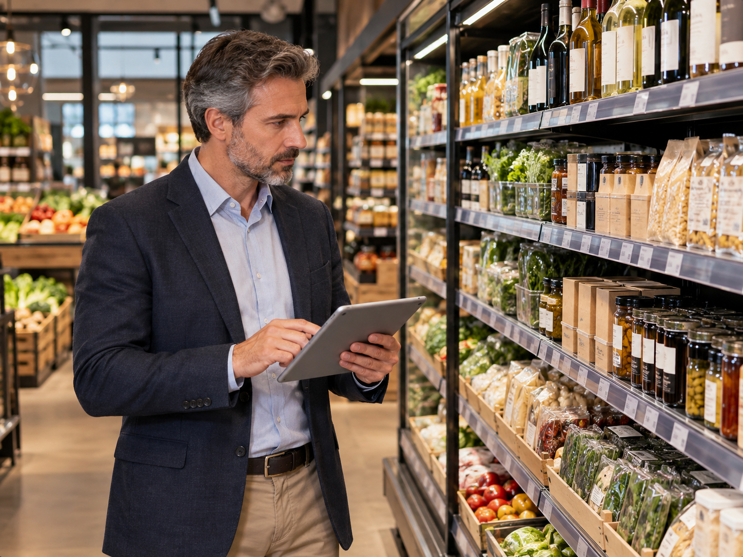 Category manager analizza l’assortimento Food & Beverage in un punto vendita